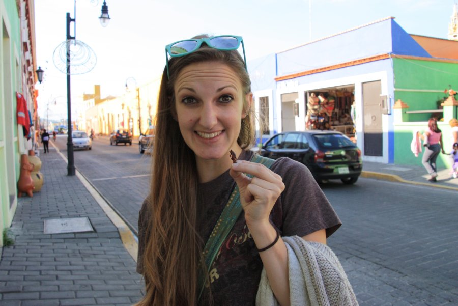 eating chapulines (grasshoppers?)