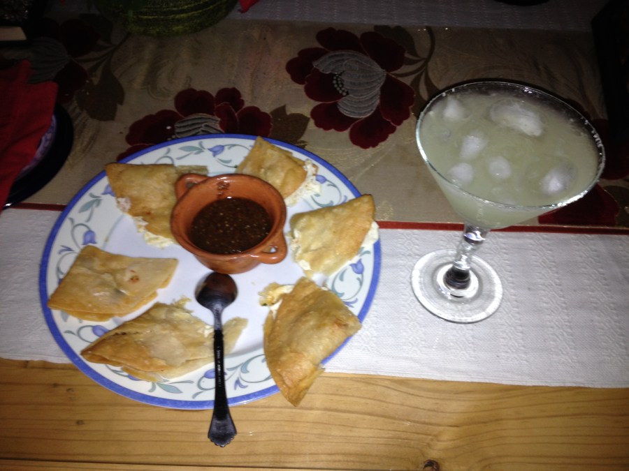 Our welcome quesadillas and margaritas